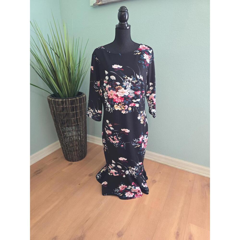 Black Floral Mermaid Dress 3XL (Fits Like 2XL) – Fully Lined, Stretch, Occasion